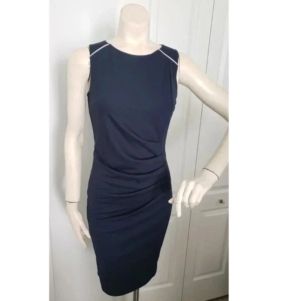 BNWT RW&CO Navy Blue dress with white and zipper accent Size XS